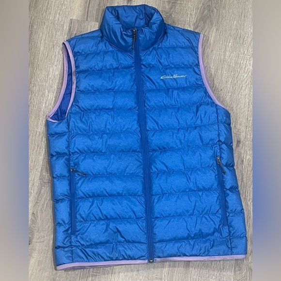 Small Eddie Bauer eb650 Down Insulated Blue Gilet Vest Puffer Full Zip Warm - Picture 1 of 13